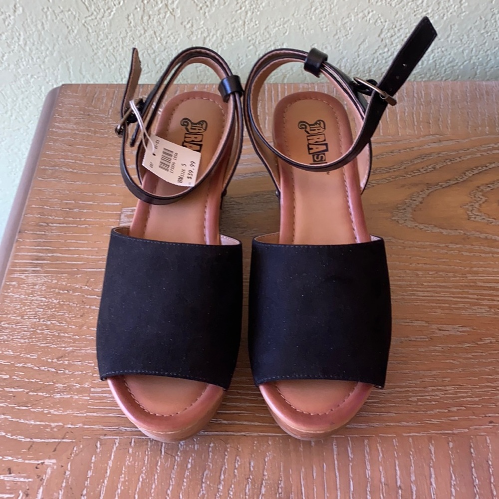 Black Strap Wedge Sandals
